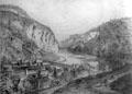 Graphic of Harpers Ferry, VA at West Virginia State Museum. Charleston, WV.