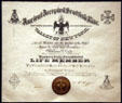 William F. Cody's life membership in Scottish Rights Masonic order at Buffalo Bill Center of the West. Cody, WY.