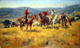 When Law Dulls the Edge of Chance painting of Canadian Mounties making arrest of cowboys by Charles M. Russell at Buffalo Bill Center of the West. Cody, WY.