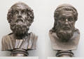 Wedgwood black basalt library busts of Homer & Plato at Lady Lever Art Gallery. Liverpool, England.