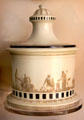 Stoneware tobacco jar by Herculaneum Pottery, Toxteth, Liverpool at Walker Art Gallery. Liverpool, England.