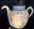 J.J Royle's patent self-pouring teapot which worked via air pressure created by pumping the cover by Doulton of Burslem at Walker Art Gallery. Liverpool, England.