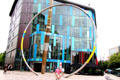 Alliance sculpture by Jean-Bernard Metais with Cardiff Library in background on Hayes Place in Cardiff City Centre. Cardiff, Wales