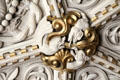 Detail of sculpted plaster figures on ceiling panel in Library at Penrhyn Castle. Bangor, Wales