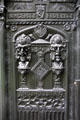 Carving labeled "Sincerity, Fidelity & Industry" on front facade Plas Newydd. Llangollen, Wales.