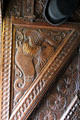 Detail of carved wood panel at Plas Newydd. Llangollen, Wales.