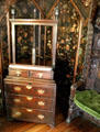 Oak linen press used for storage & pressing of flat linen items at Plas Newydd. Llangollen, Wales.