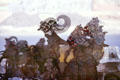 Wayang kulit or rod shadow puppets made of parchment in shop window. Jogyakarta, Indonesia