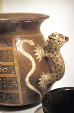 Inca jug with puma & snake handle in Incan Museum, Cusco. Peru.