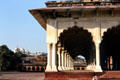 Long columned passage inside Red Fort, Agra. India.